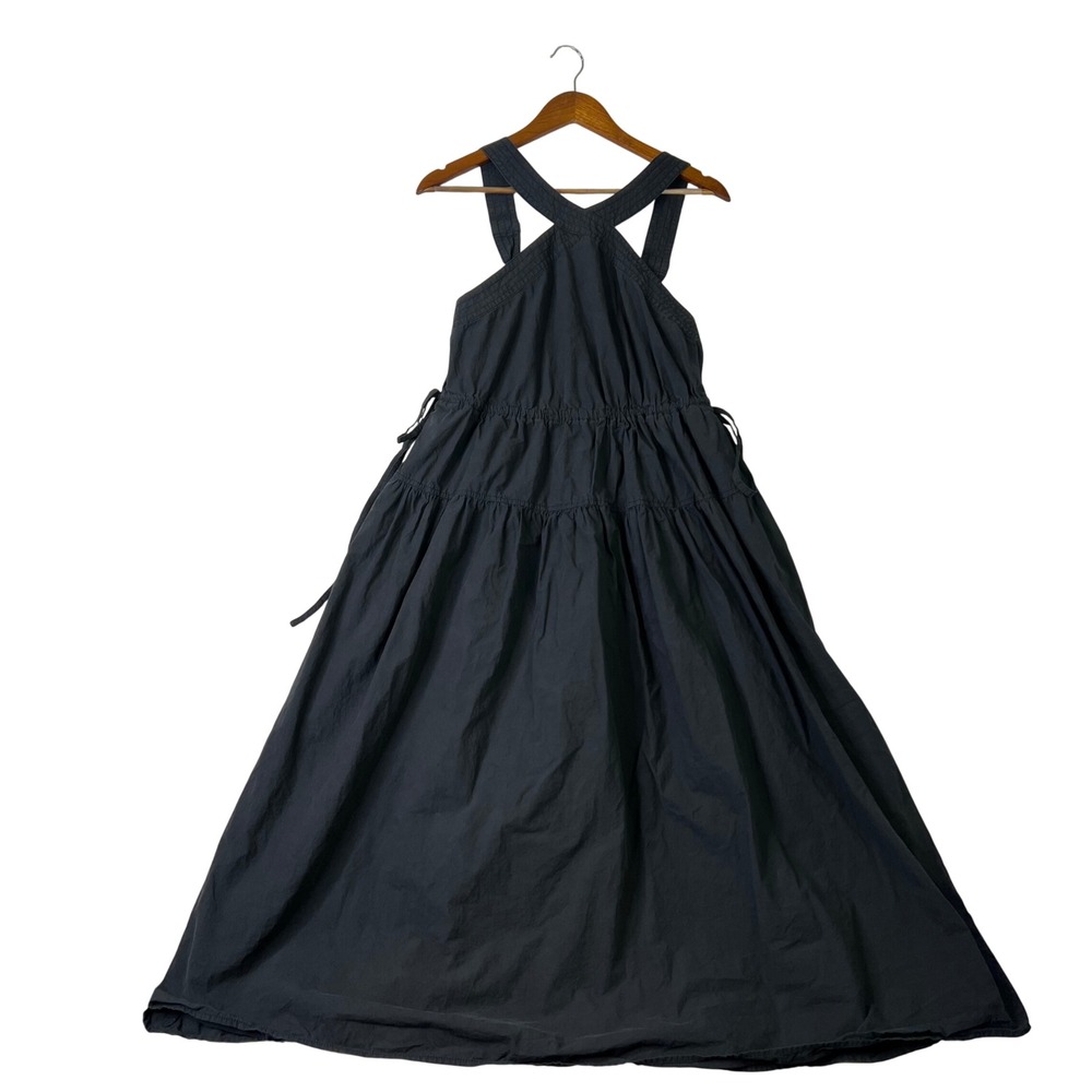 Madewell Milkmaid Dress Black Cotton Tiered Cross-Back Midi Size 6 Cottage